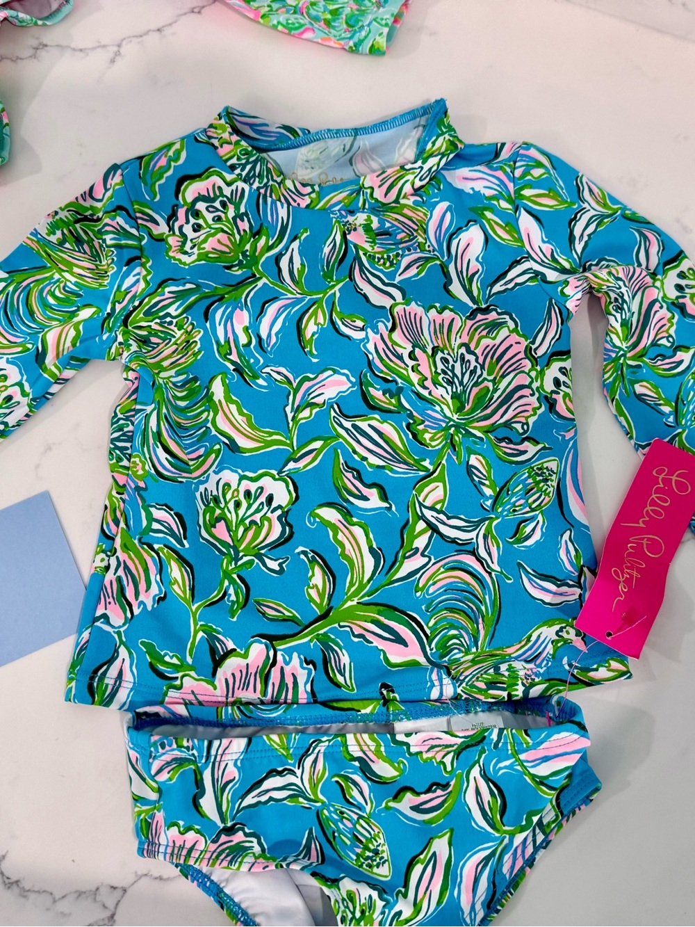 Lilly Pulitzer Turquoise Floral Long-Sleeve Rash Guard Set